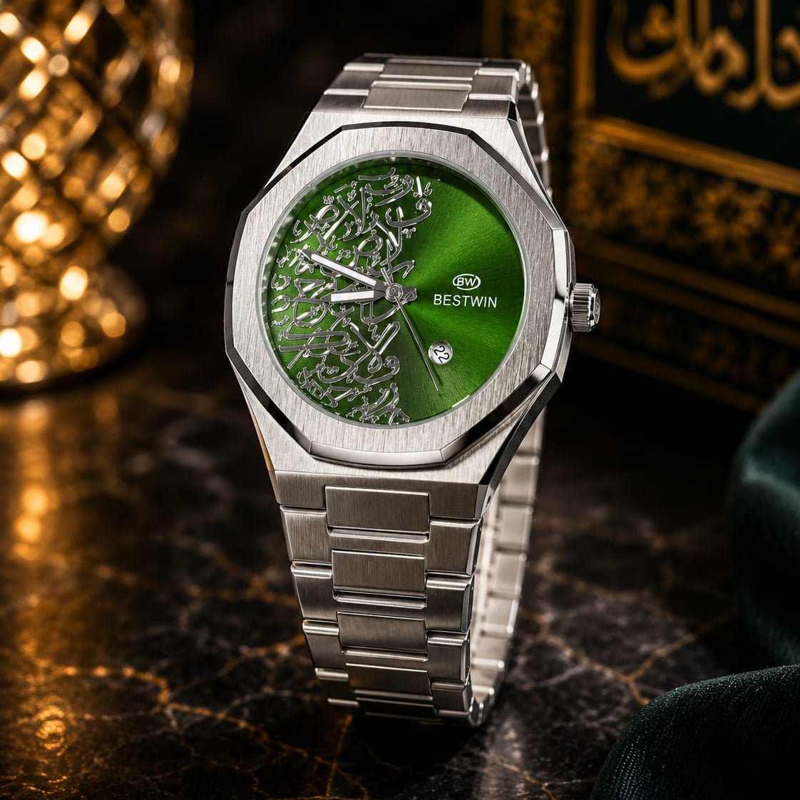 Bestwin Men's | Emerald Green Arabic Calligraphy Dial - VogueHourBestwin Men's | Emerald Green Arabic Calligraphy Dial
