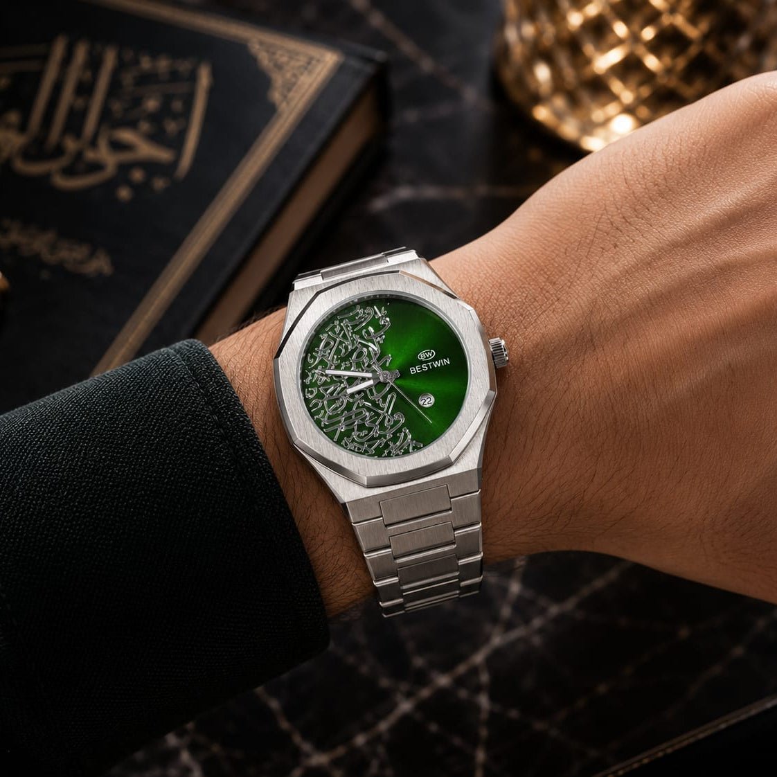 Bestwin Men's | Emerald Green Arabic Calligraphy Dial - VogueHourBestwin Men's | Emerald Green Arabic Calligraphy Dial