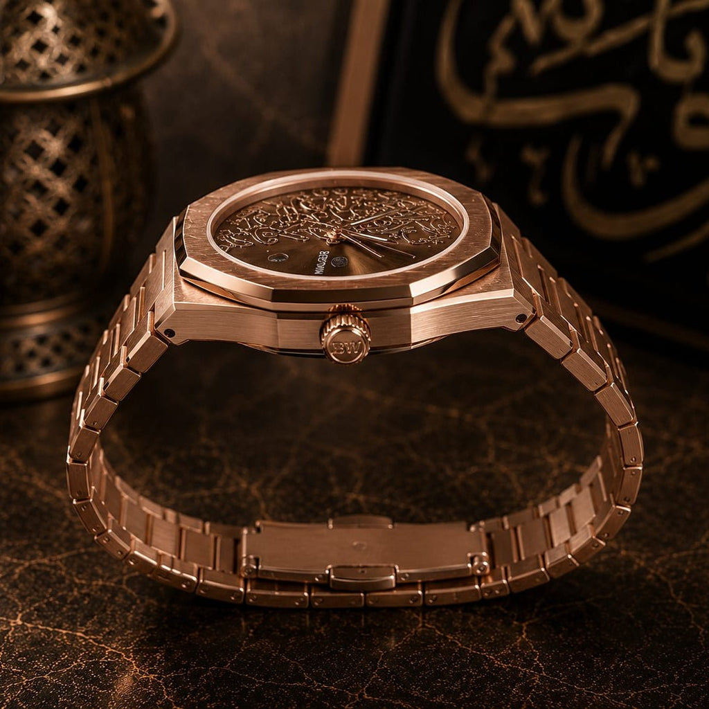 Bestwin Men's Rose Gold | Brown Arabic Calligraphy Dial - VogueHourBestwin Men's Rose Gold | Brown Arabic Calligraphy Dial