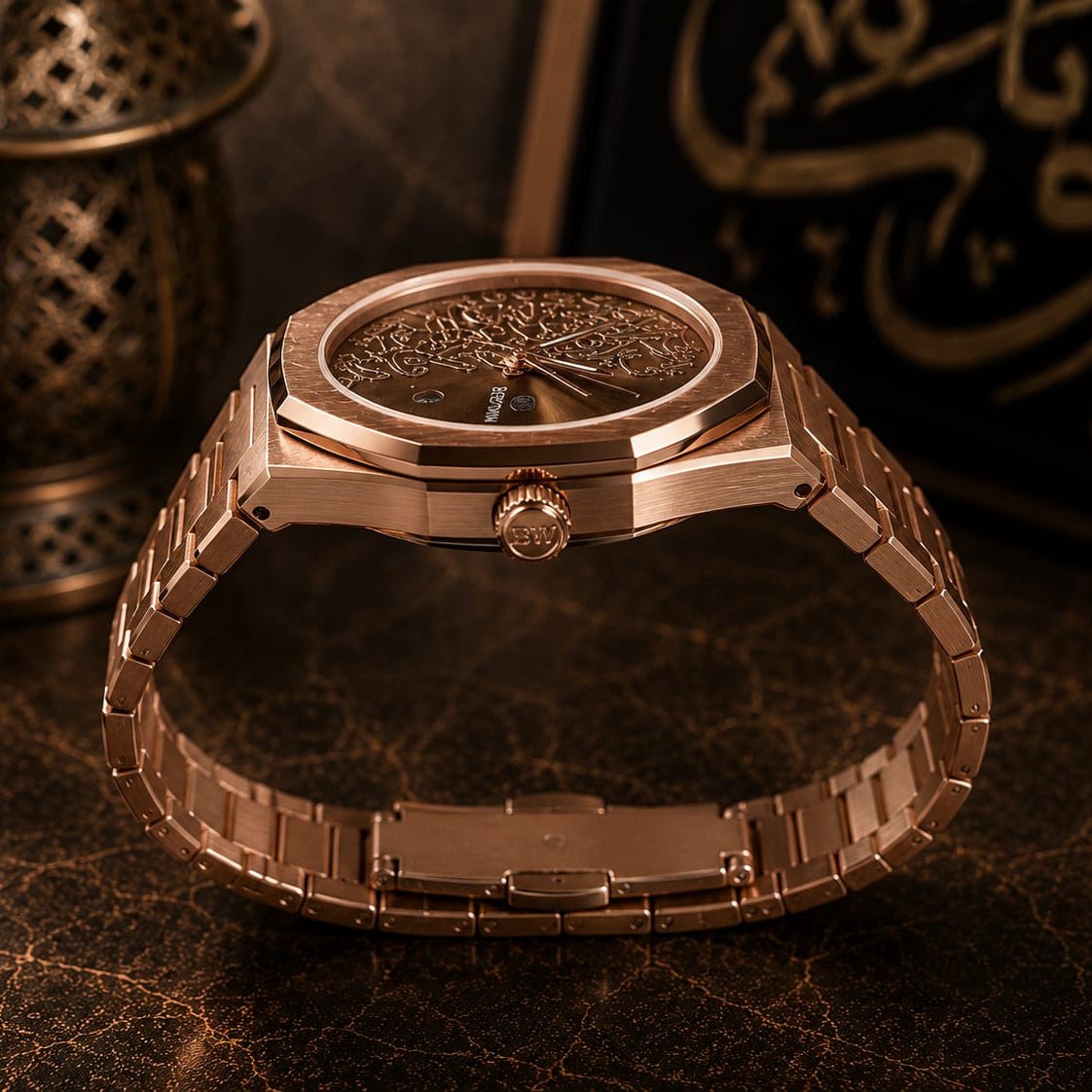 Bestwin Men's Rose Gold | Brown Arabic Calligraphy Dial - VogueHourBestwin Men's Rose Gold | Brown Arabic Calligraphy Dial