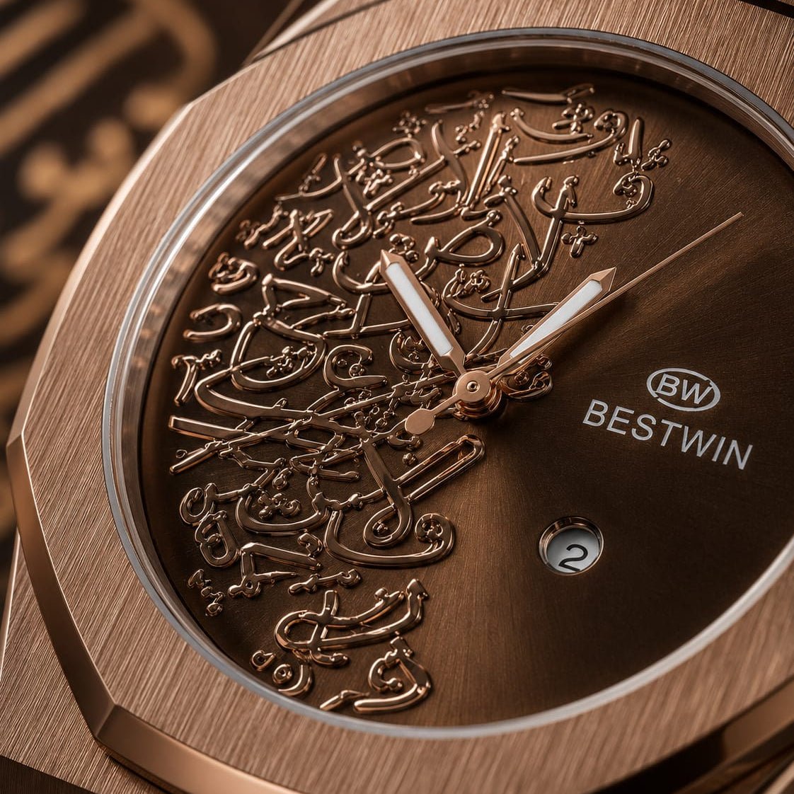 Bestwin Men's Rose Gold | Brown Arabic Calligraphy Dial - VogueHourBestwin Men's Rose Gold | Brown Arabic Calligraphy Dial
