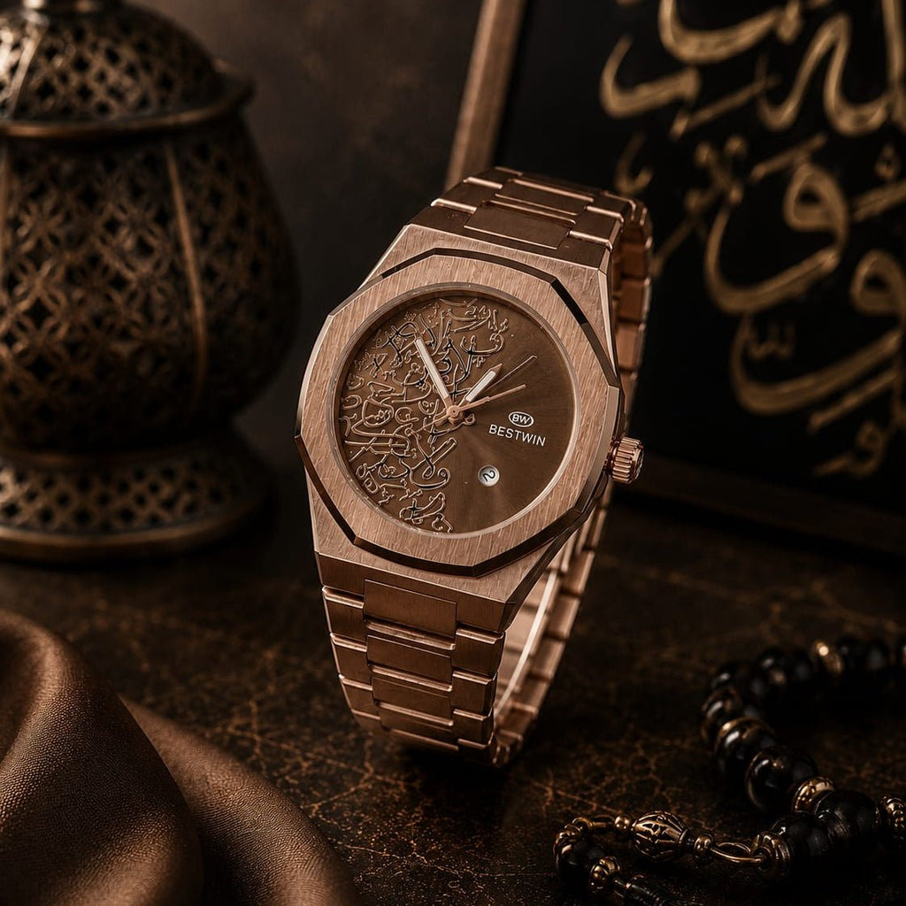 Bestwin Men's Rose Gold | Brown Arabic Calligraphy Dial - VogueHourBestwin Men's Rose Gold | Brown Arabic Calligraphy Dial