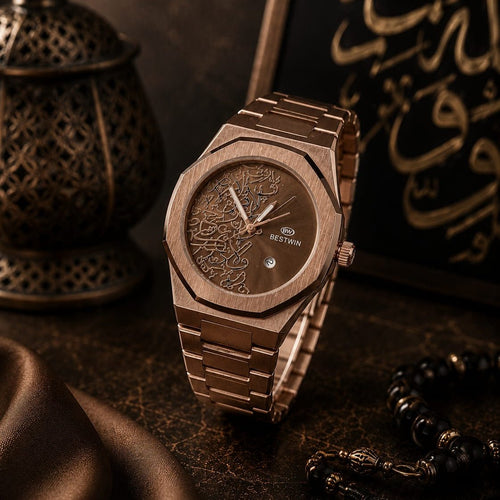 Bestwin Men's Rose Gold | Brown Arabic Calligraphy Dial - VogueHourBestwin Men's Rose Gold | Brown Arabic Calligraphy Dial