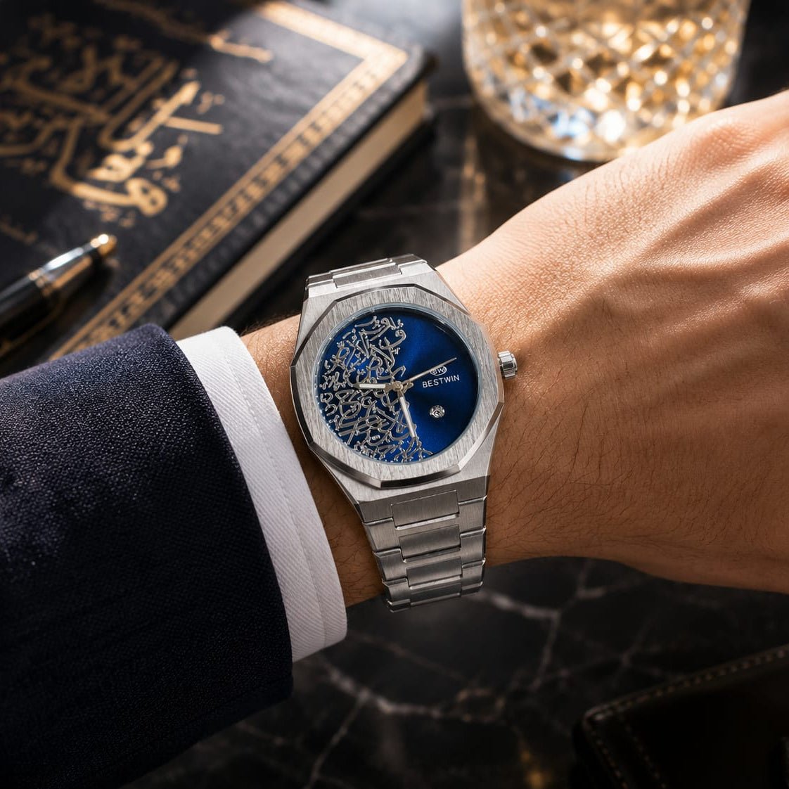 Bestwin Men's | Royal Blue Arabic Calligraphy Dial - VogueHourBestwin Men's | Royal Blue Arabic Calligraphy Dial