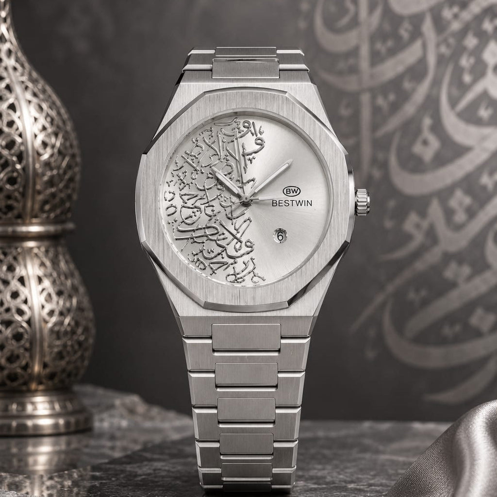 Bestwin Men's | Silver Arabic Calligraphy Dial - VogueHourBestwin Men's | Silver Arabic Calligraphy Dial