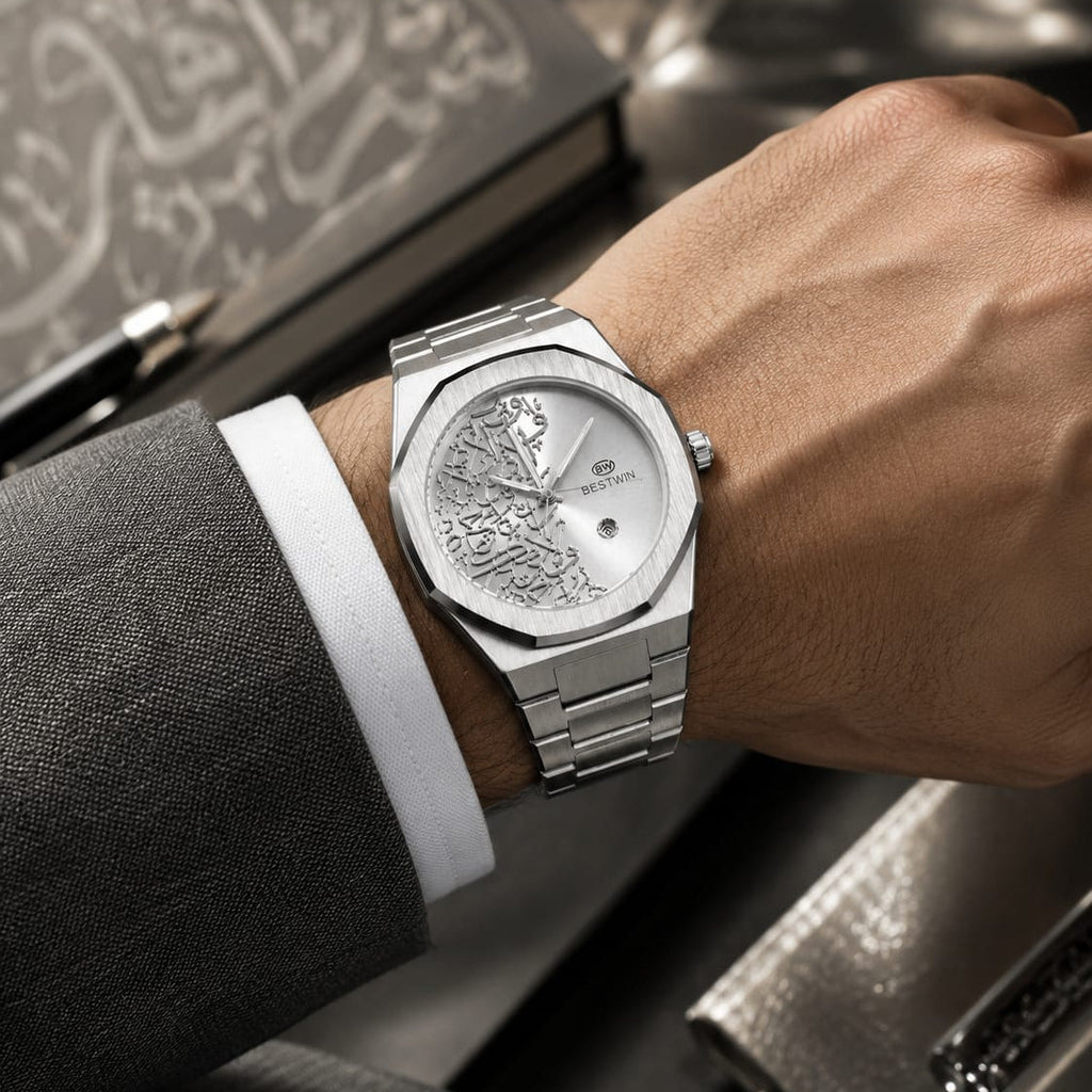 Bestwin Men's | Silver Arabic Calligraphy Dial - VogueHourBestwin Men's | Silver Arabic Calligraphy Dial