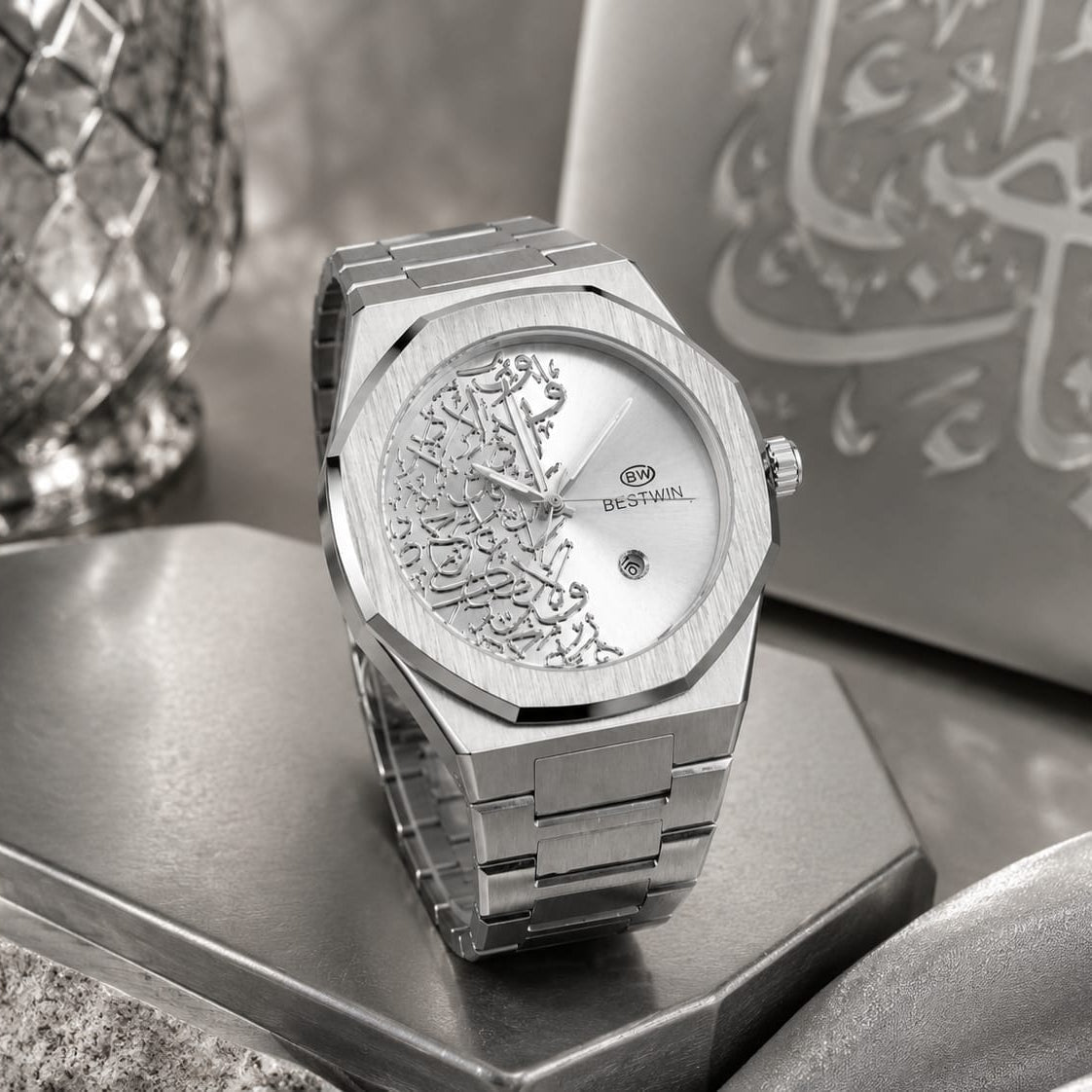 Bestwin Men's | Silver Arabic Calligraphy Dial - VogueHourBestwin Men's | Silver Arabic Calligraphy Dial