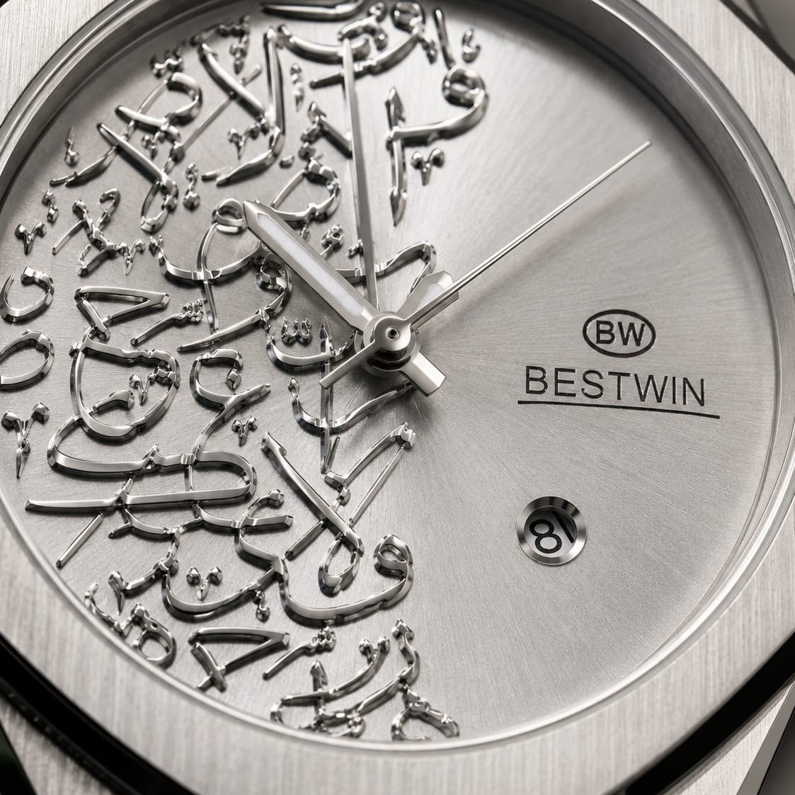Bestwin Men's | Silver Arabic Calligraphy Dial - VogueHourBestwin Men's | Silver Arabic Calligraphy Dial