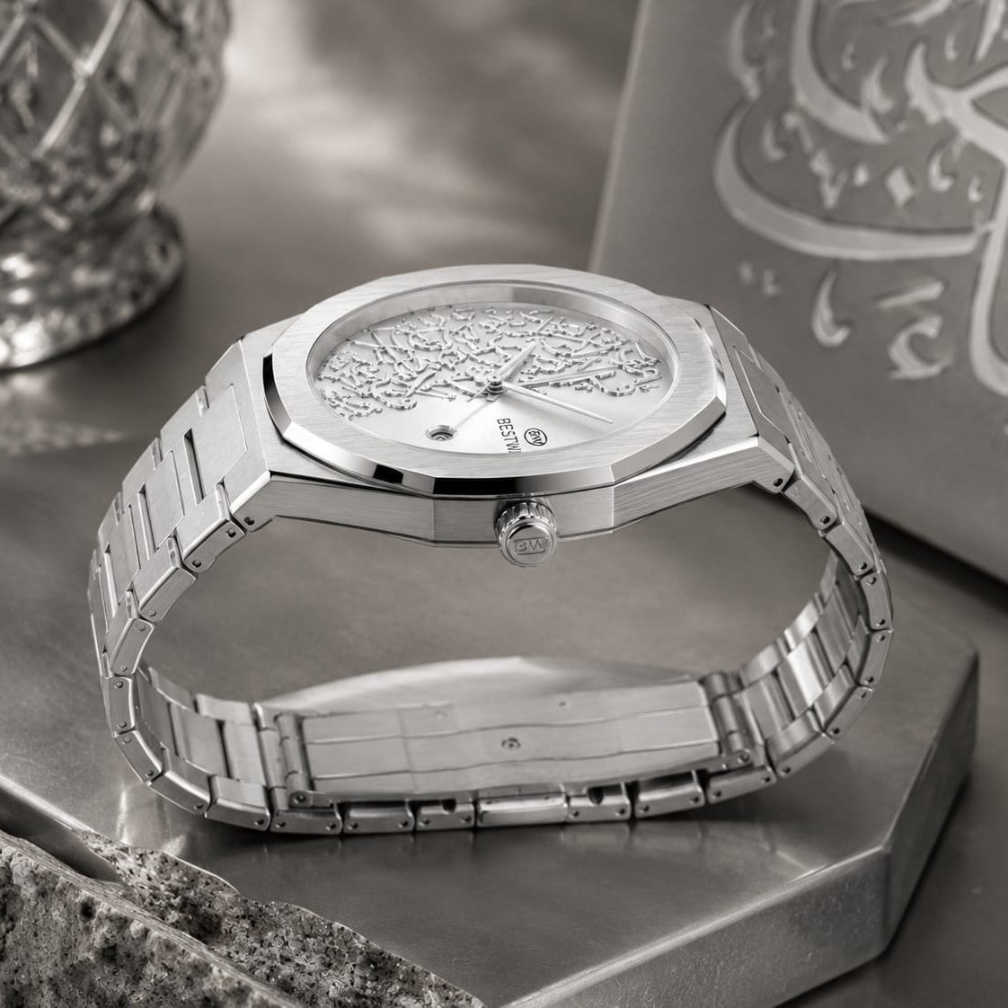 Bestwin Men's | Silver Arabic Calligraphy Dial - VogueHourBestwin Men's | Silver Arabic Calligraphy Dial