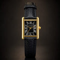 Cartier Tank Men's Gold Case | Black Roman Dial | Black Leather Strap - VogueHourCartier Tank Men's Gold Case | Black Roman Dial | Black Leather Strap