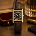 Cartier Tank Men's Gold Case | Brown Sunburst Dial | Brown Leather Strap - VogueHourCartier Tank Men's Gold Case | Brown Sunburst Dial | Brown Leather Strap
