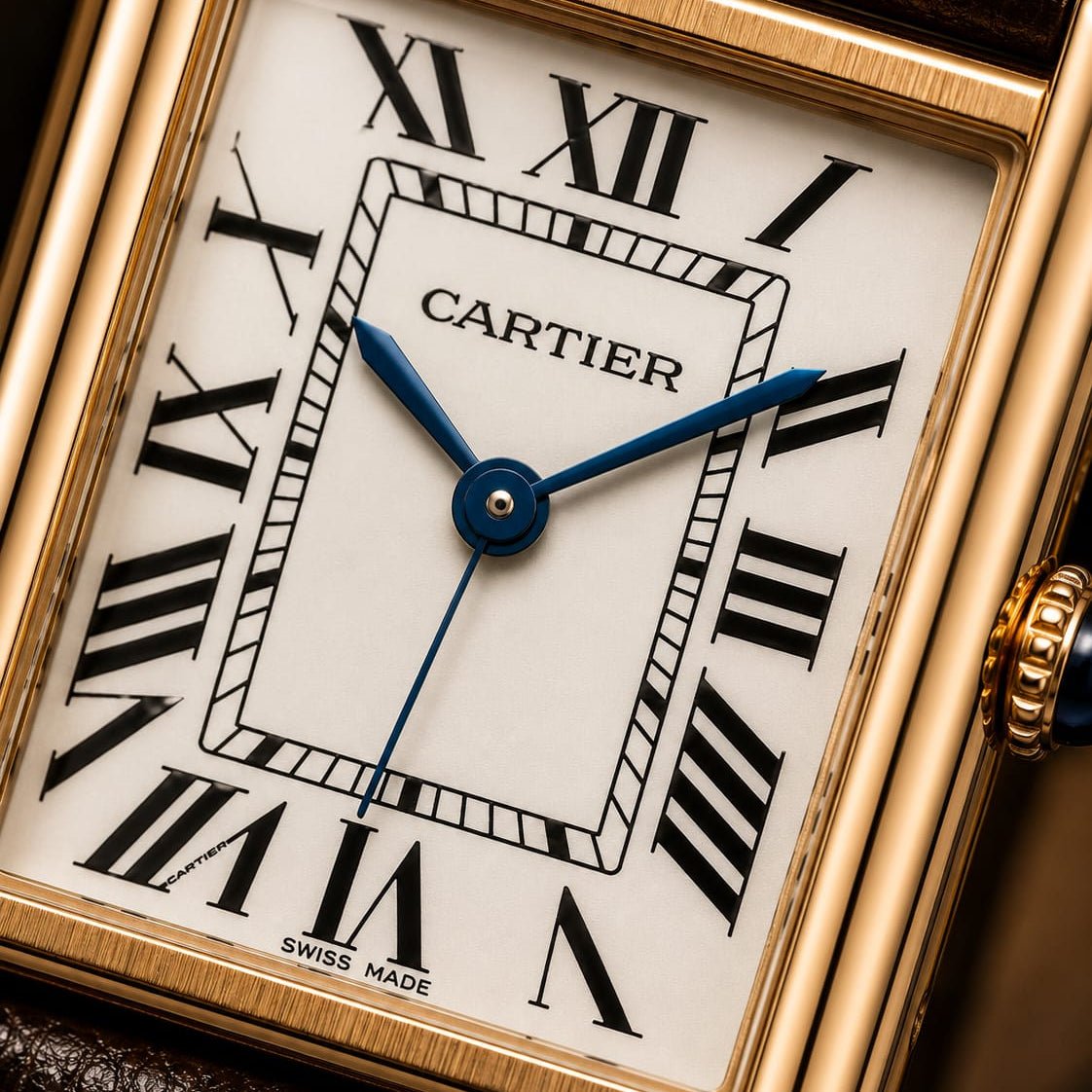 Cartier Tank Men's Gold Case | White Roman Dial | Brown Leather Strap - VogueHourCartier Tank Men's Gold Case | White Roman Dial | Brown Leather Strap