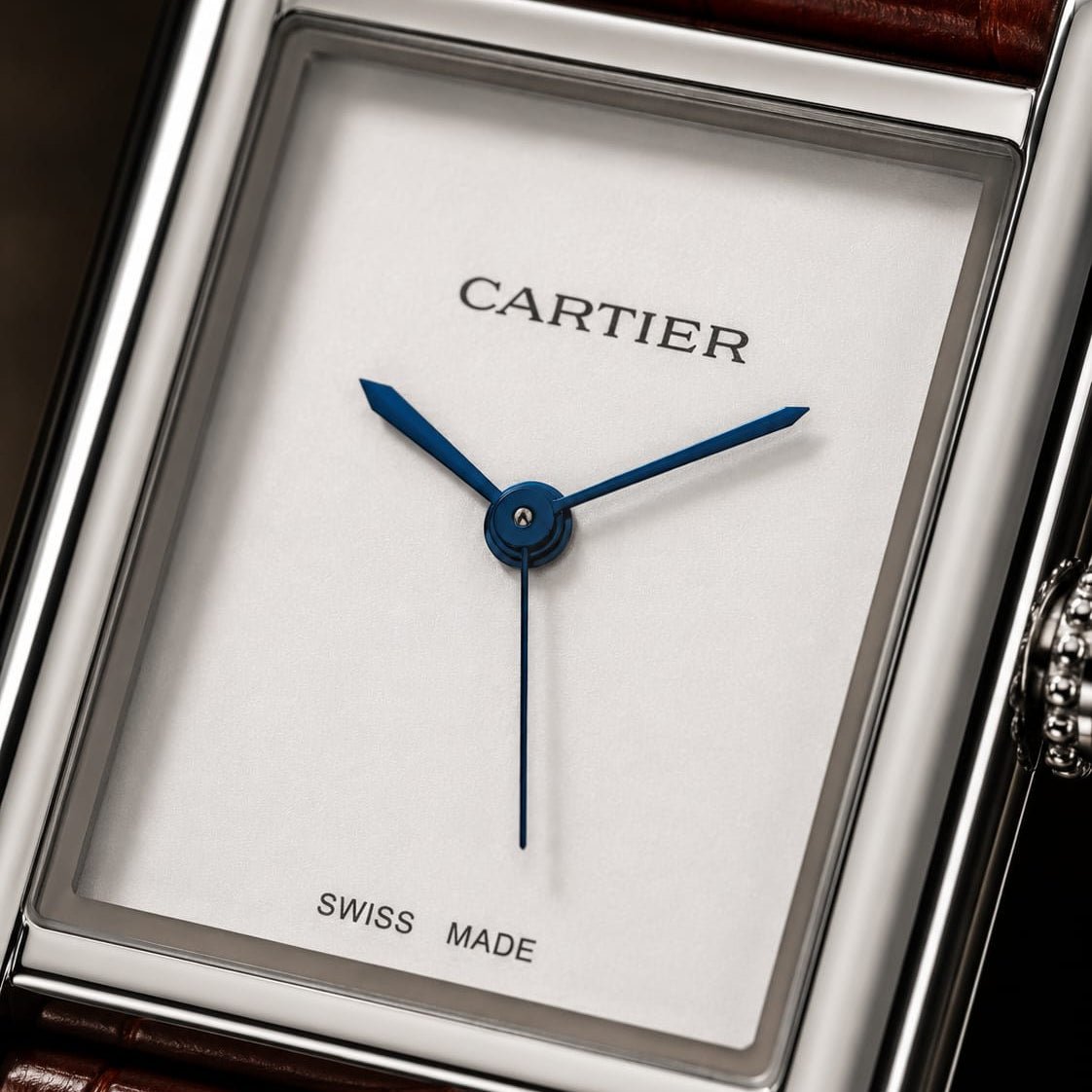 Cartier Tank Men's Silver Case | White Dial | Brown Leather Strap - VogueHourCartier Tank Men's Silver Case | White Dial | Brown Leather Strap