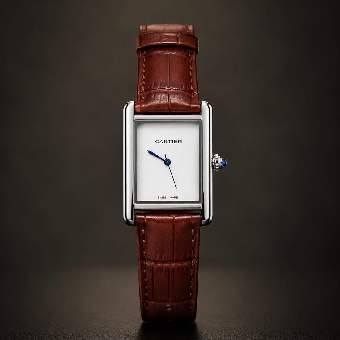 Cartier Tank Men's Silver Case | White Dial | Brown Leather Strap - VogueHourCartier Tank Men's Silver Case | White Dial | Brown Leather Strap