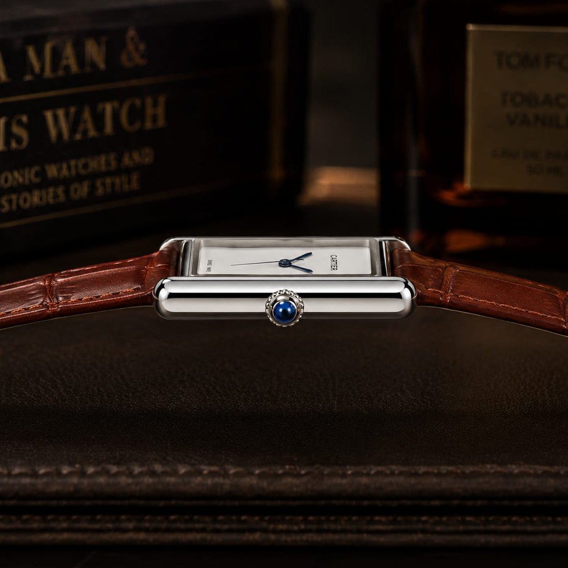 Cartier Tank Men's Silver Case | White Dial | Brown Leather Strap - VogueHourCartier Tank Men's Silver Case | White Dial | Brown Leather Strap