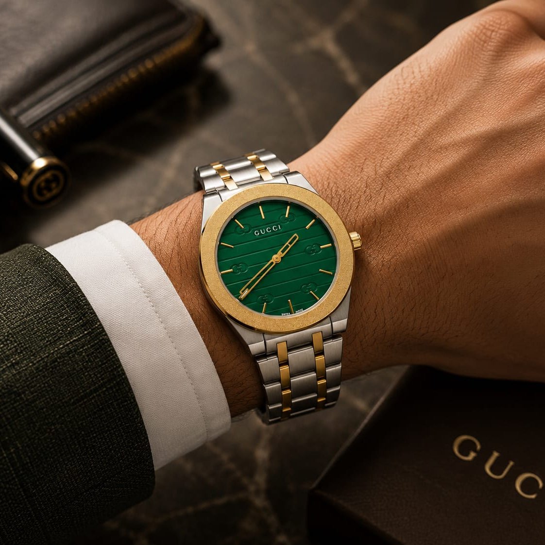 Gucci Men's | Two-Tone Stainless Steel | Green Dial - VogueHourGucci Men's | Two-Tone Stainless Steel | Green Dial