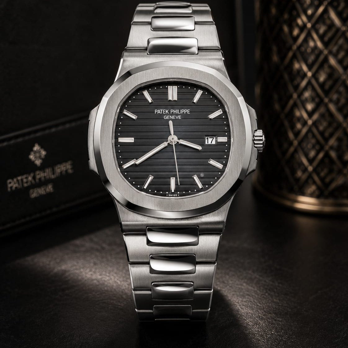 Patek Philippe Nautilus Men's | Black Textured Dial - VogueHourPatek Philippe Nautilus Men's | Black Textured Dial