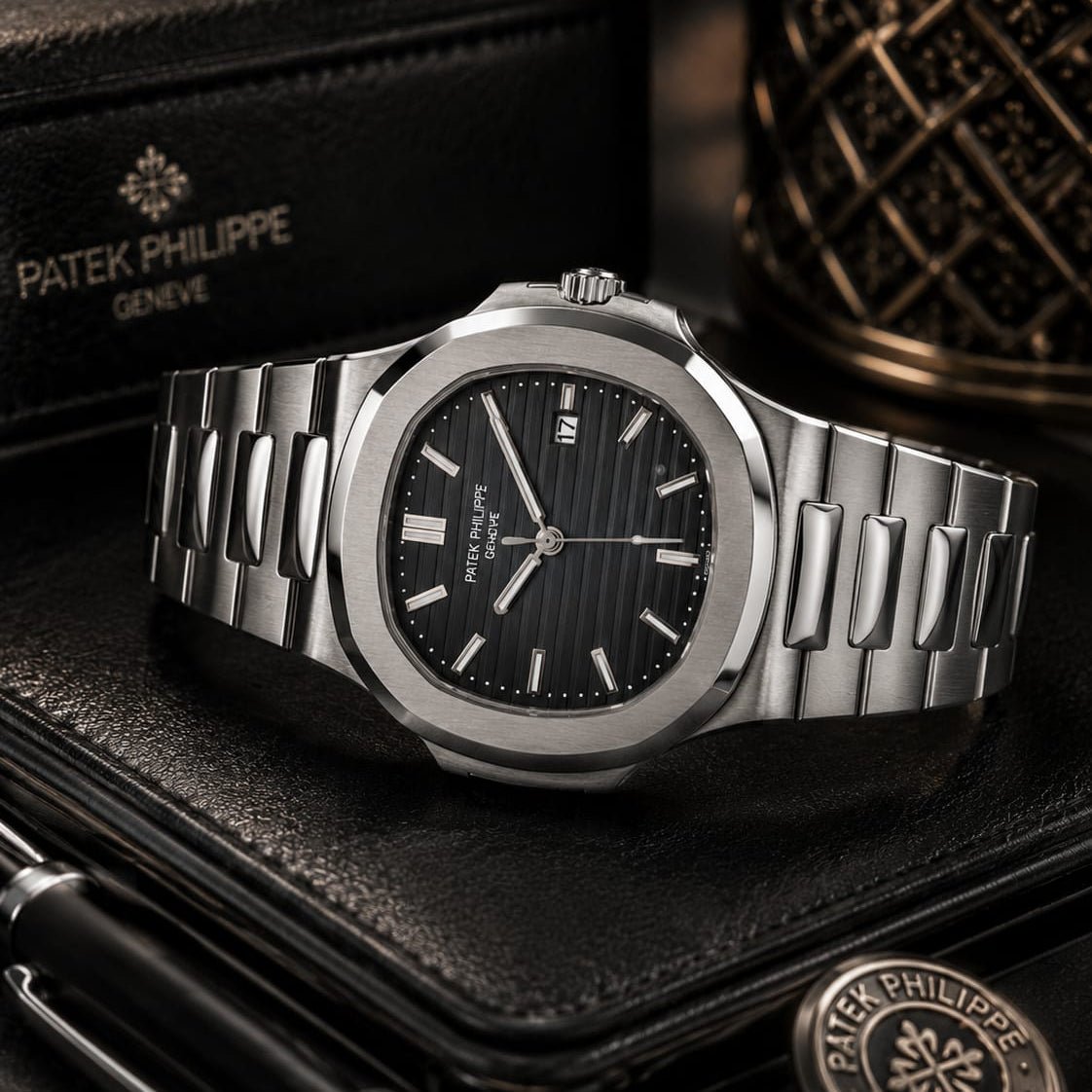 Patek Philippe Nautilus Men's | Black Textured Dial - VogueHourPatek Philippe Nautilus Men's | Black Textured Dial