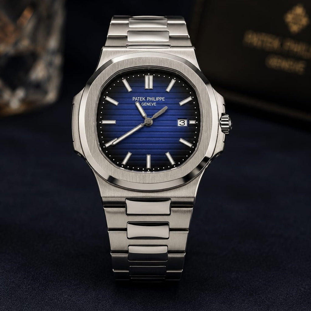 Patek Philippe Nautilus Men's | Blue Textured Dial - VogueHourPatek Philippe Nautilus Men's | Blue Textured Dial