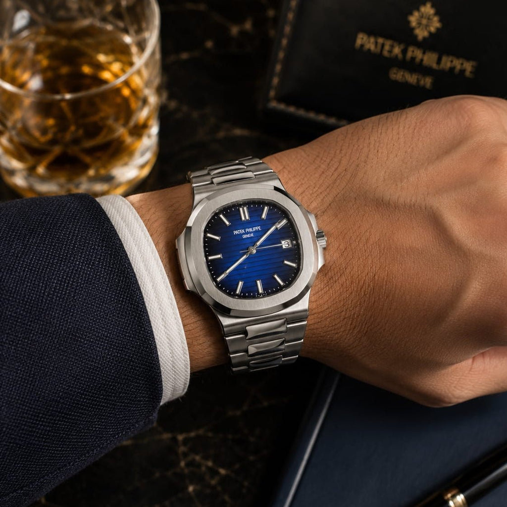 Patek Philippe Nautilus Men's | Blue Textured Dial - VogueHourPatek Philippe Nautilus Men's | Blue Textured Dial