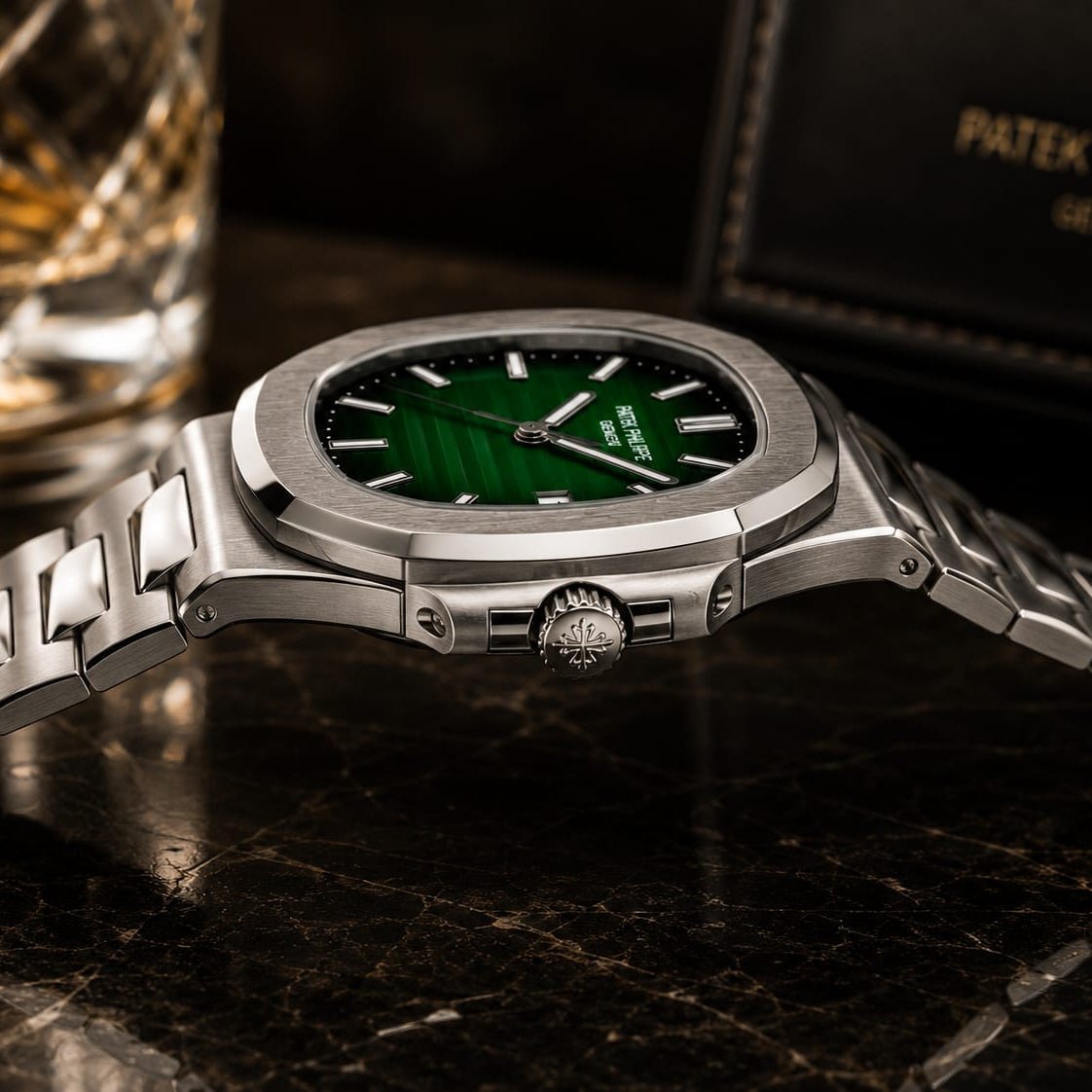 Patek Philippe Nautilus Men's | Emerald Green Textured Dial - VogueHourPatek Philippe Nautilus Men's | Emerald Green Textured Dial