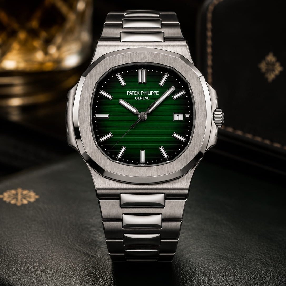 Patek Philippe Nautilus Men's | Emerald Green Textured Dial - VogueHourPatek Philippe Nautilus Men's | Emerald Green Textured Dial