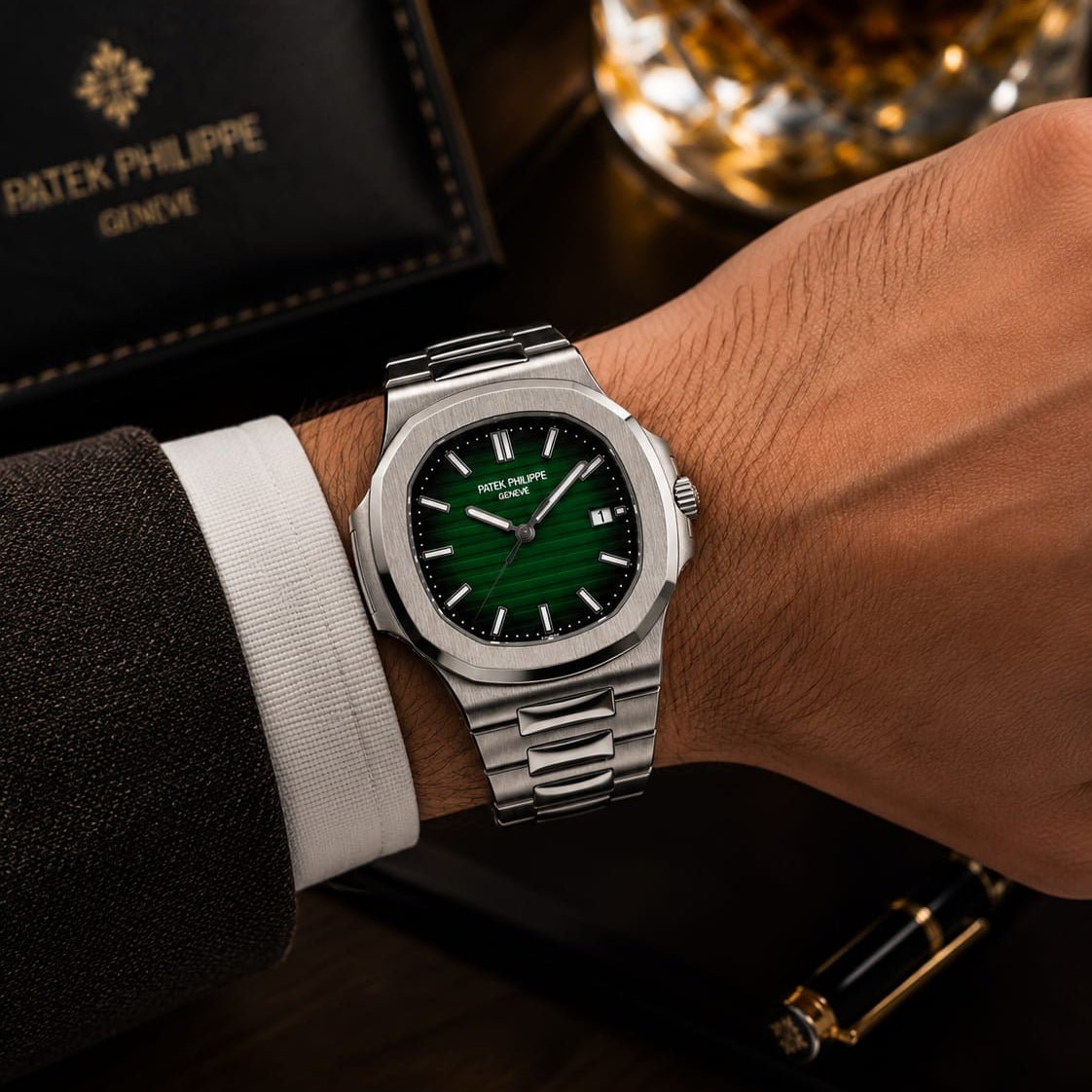 Patek Philippe Nautilus Men's | Emerald Green Textured Dial - VogueHourPatek Philippe Nautilus Men's | Emerald Green Textured Dial