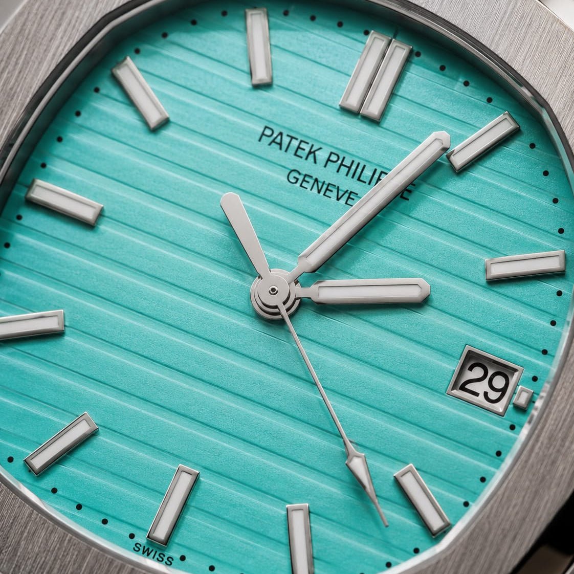 Patek Philippe Nautilus Men's | Tiffany Blue Textured Dial - VogueHourPatek Philippe Nautilus Men's | Tiffany Blue Textured Dial