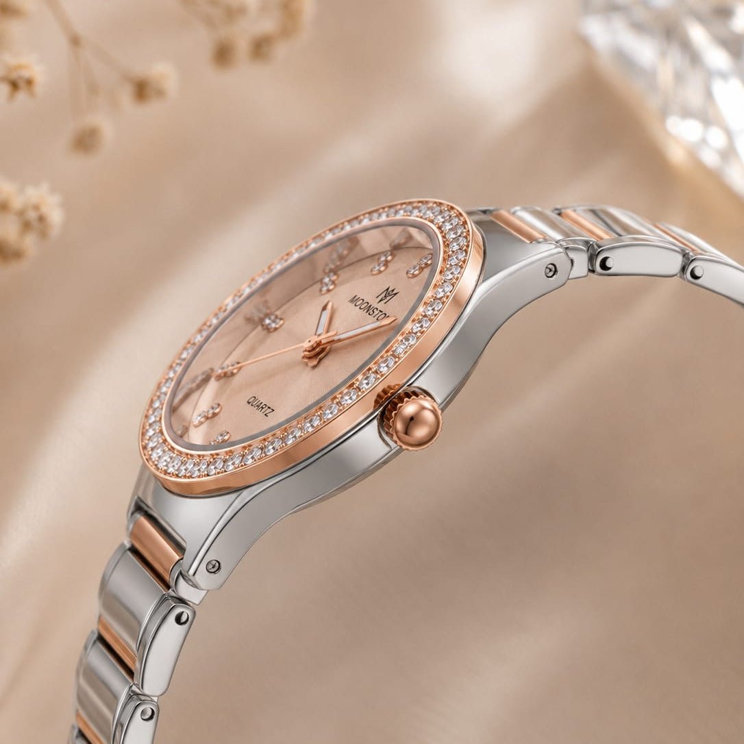 Rose Gold Crystal Bezel Watch - VogueHourRose Gold Crystal Bezel Watch