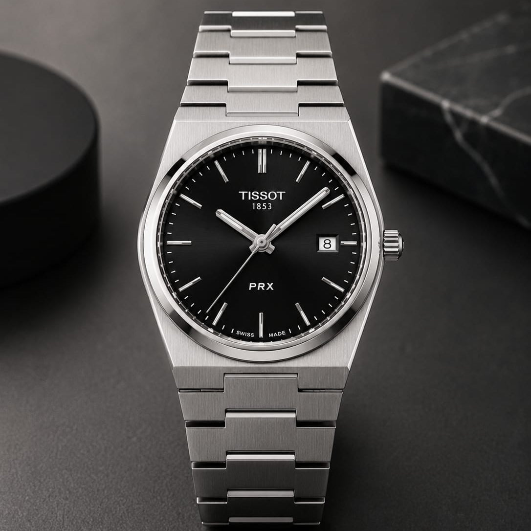 Tissot PRX Men's | Black Sunburst Dial - VogueHourTissot PRX Men's | Black Sunburst Dial