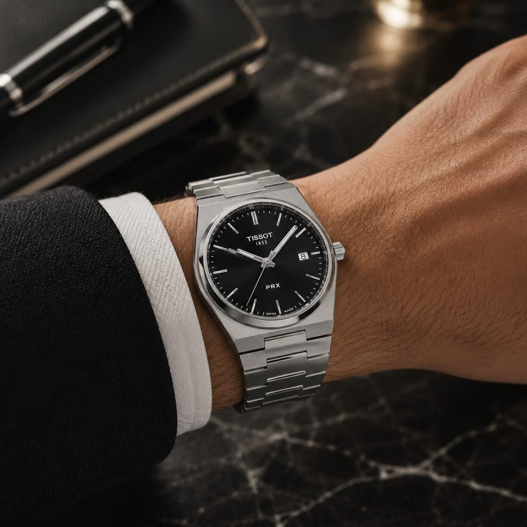 Tissot PRX Men's | Black Sunburst Dial - VogueHourTissot PRX Men's | Black Sunburst Dial