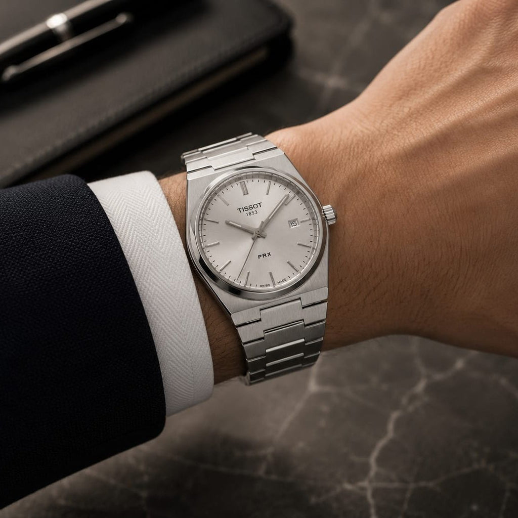 Tissot PRX Men's | Silver Sunburst Dial - VogueHourTissot PRX Men's | Silver Sunburst Dial